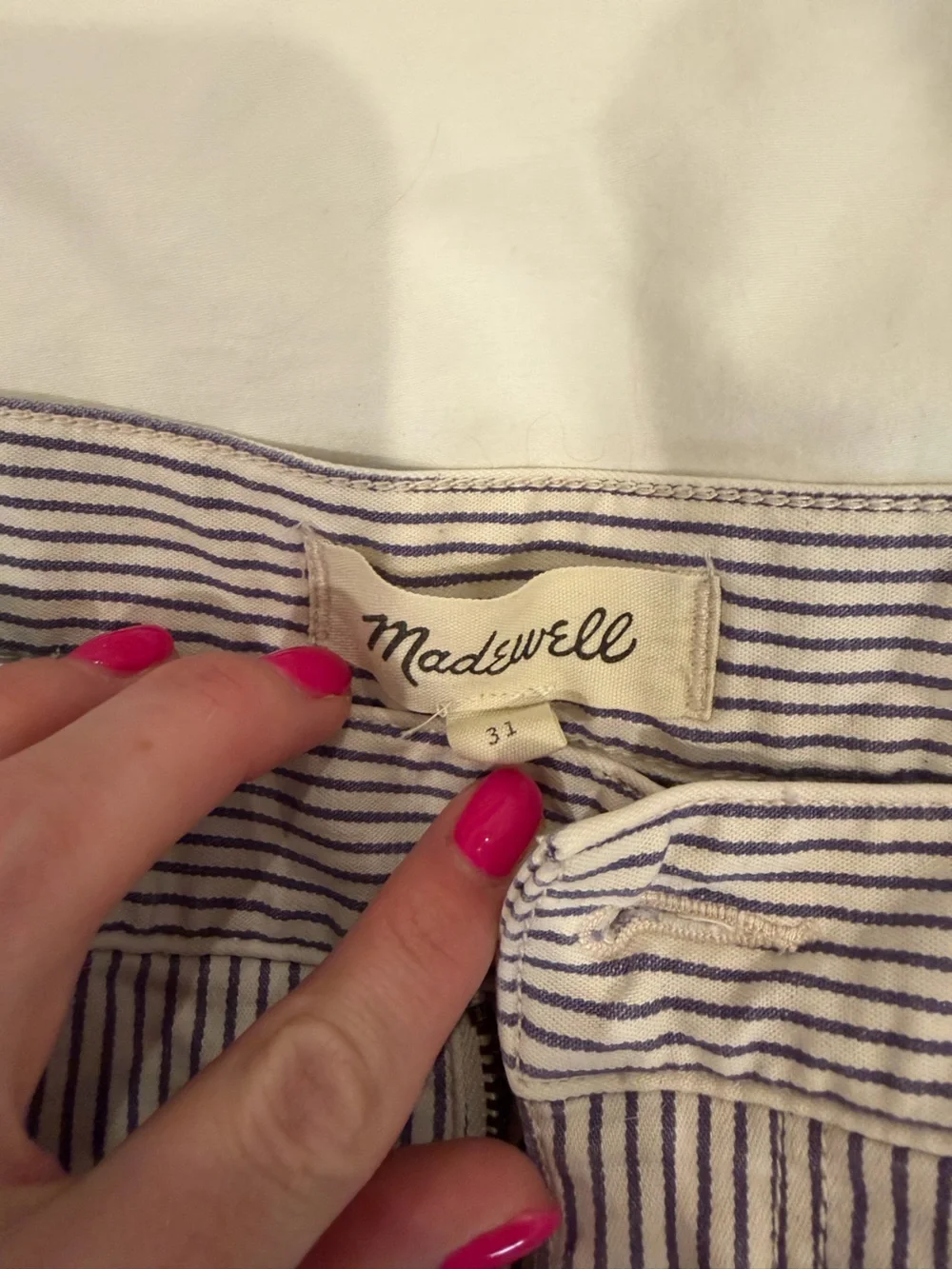 Madewell White and Navy Striped High-Rise Cotton Shorts